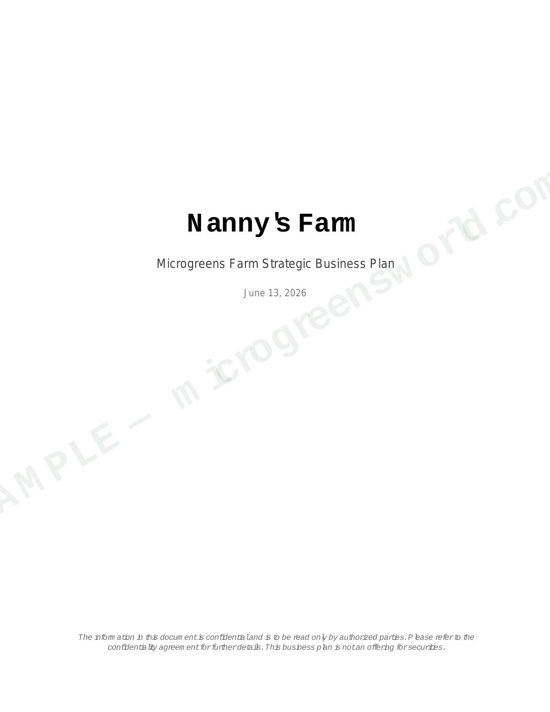 Nanny's Farm sample plan — Cover page